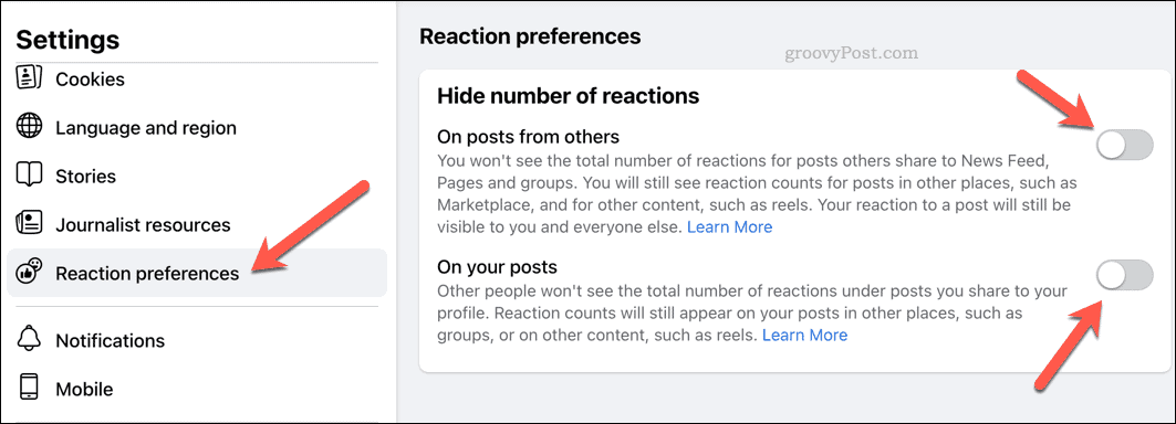 A reakcióbeállítások módosítása a Facebookon