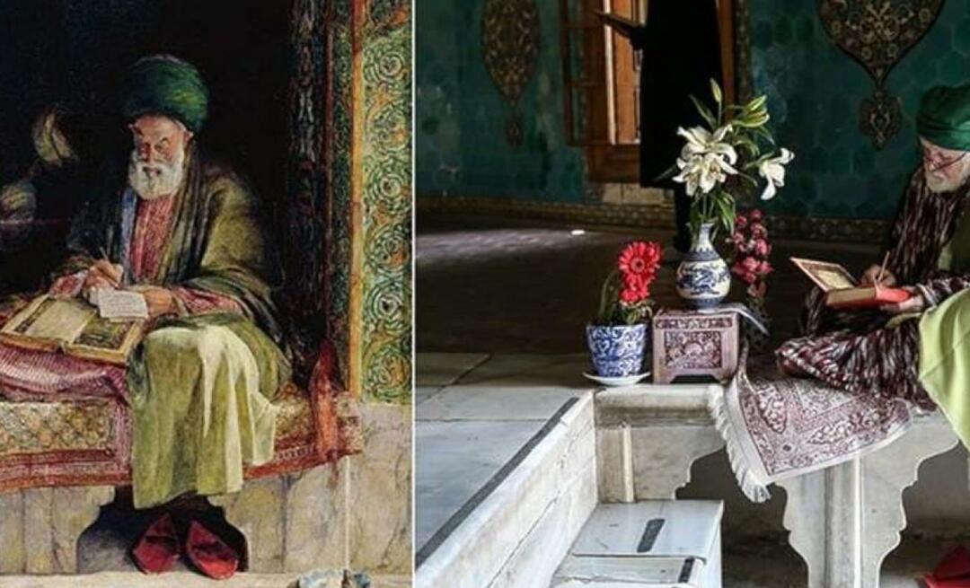 Neslihan Sağır Çetin a brit festő által 153 évvel ezelőtt rajzolt festményt Yeşil Türbe-ben fotózta.
