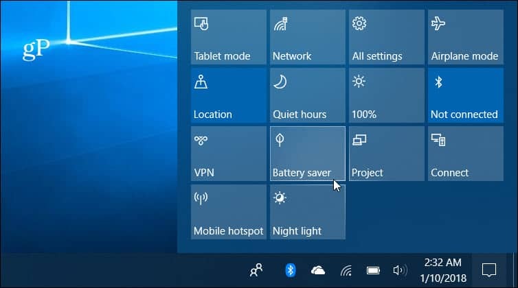 Windows 10 akkumulátor-takarékos cselekvési központ
