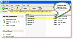 Törölje az Outlook automatikus teljes gyorsítótárát - Windows XP