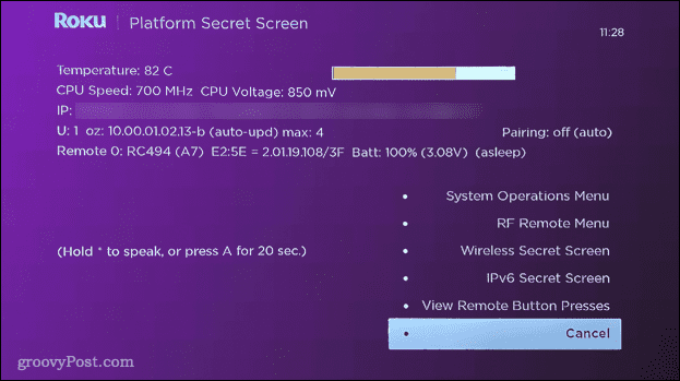 roku platform menü