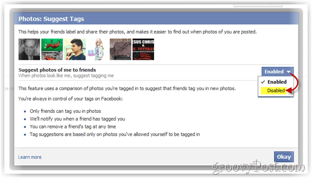 tiltsa le a facebook-ot, és javasoljon fényképeket rólad barátainak