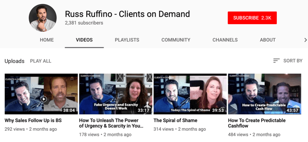 A B2B vállalkozások módjai az online videók használatára, Russ Ruffino az interjú videók YouTube-csatornájának mintája