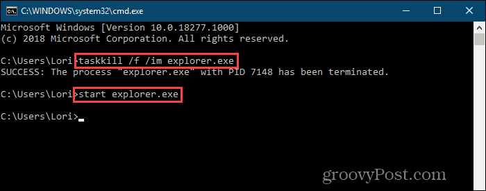 Öld meg az explorer.exe folyamatot, és indítsd újra a Windows 10 parancssorában