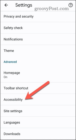 Nyissa meg a kisegítő lehetőségek beállításait a Chrome-ban mobileszközön