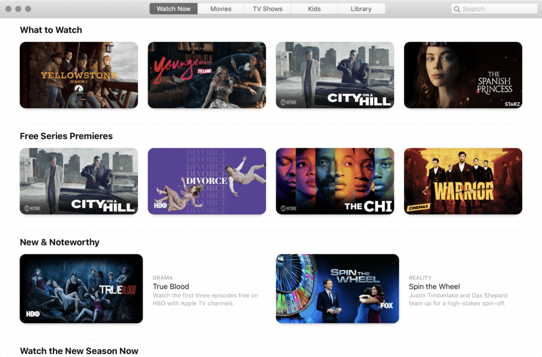 Apple TV alkalmazás a MacOS Catalinán