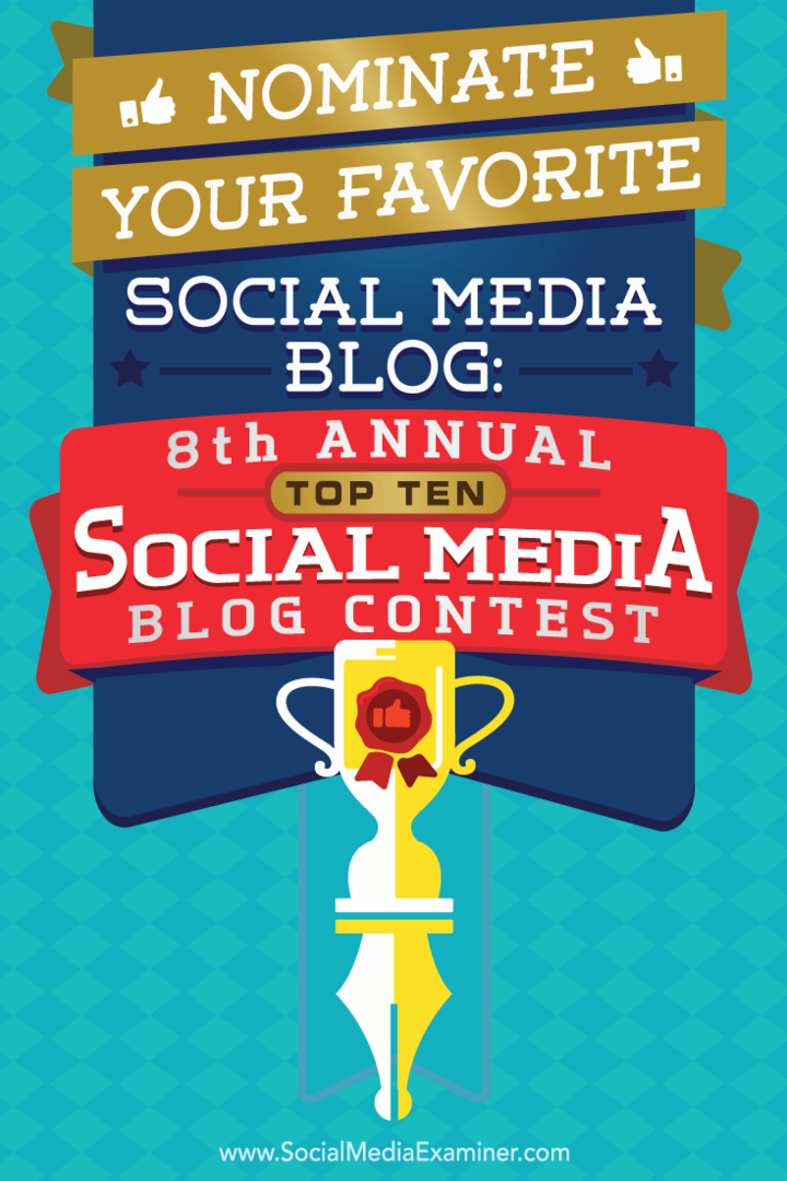 Jelölje kedvenc közösségi média blogját: 8. évente a Top 10 Social Media Blog versenyt írta Lisa D. Jenkins a közösségi média vizsgáztatóján.
