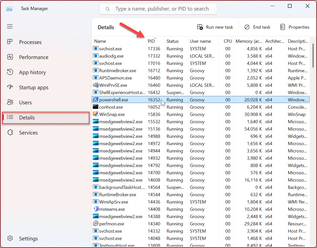 Az alkalmazások folyamatazonosítójának megkeresése Windows 11 rendszeren