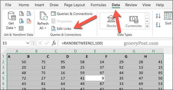 Hivatkozások szerkesztése Excelben