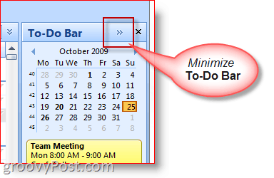 Outlook 2007 To-Do Bar – Minimalizálás