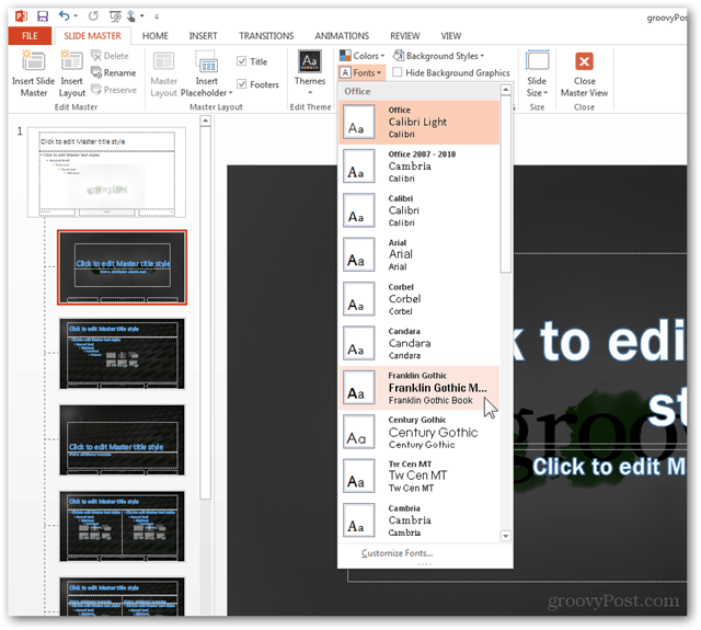 Office 2013 sablon létrehozása POTX testreszabása a diák diáinak testreszabásához Bevezetés a mester betűkészletek diakonfigurációjának megváltoztatásához 