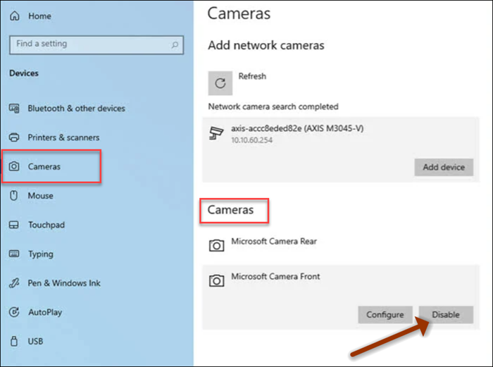 Windows 10 beállítások kamera