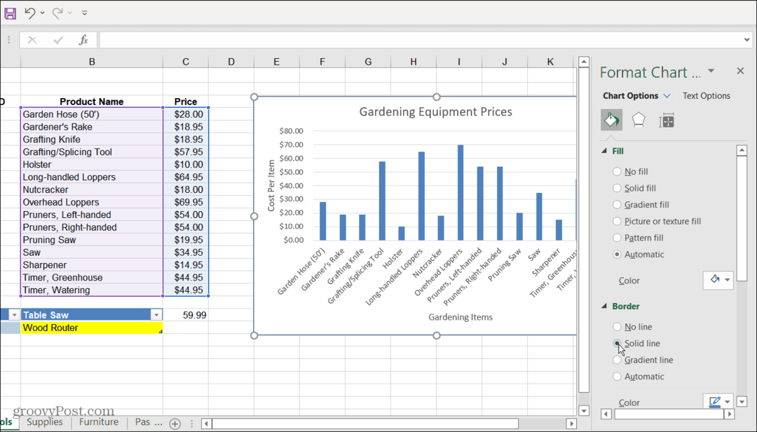 A diagram formázási beállításai menü Excel