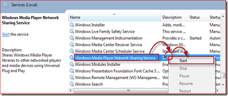 indítsa el a Windows Media Player 12 szolgáltatást