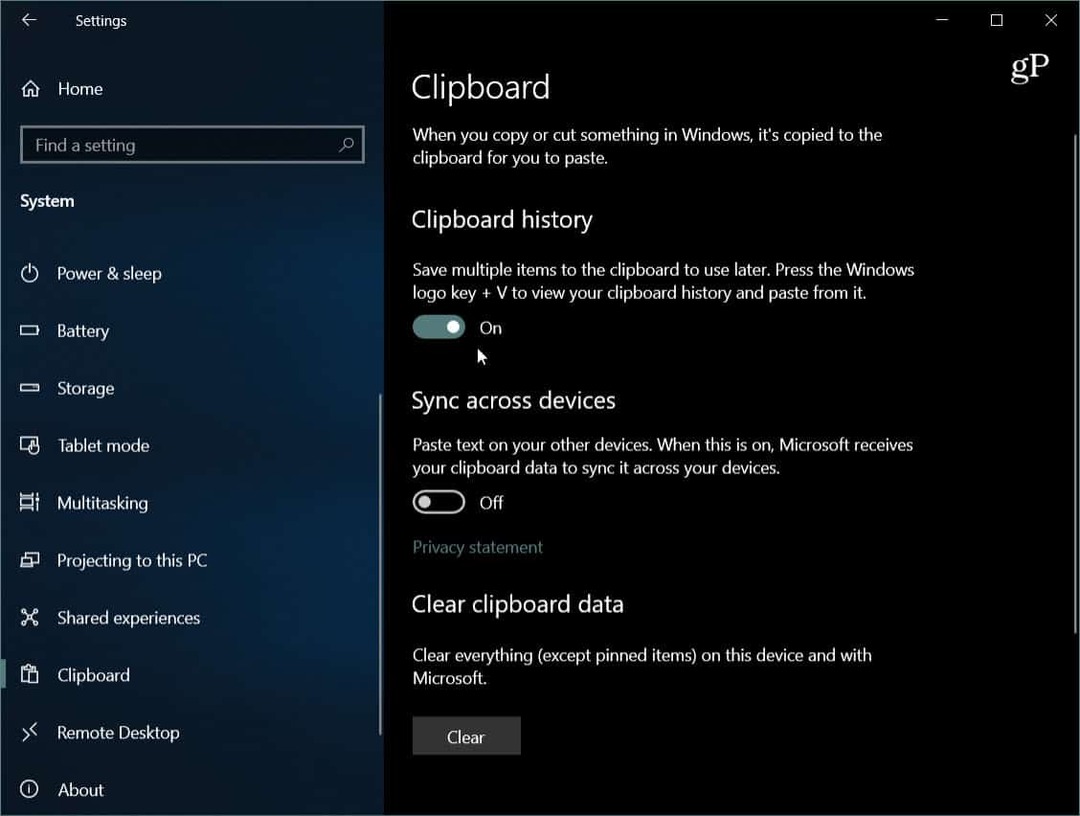 Az új felhő vágólap használata a Windows 10 1809 rendszeren