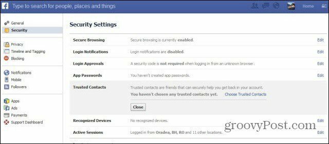 facebook biztonsági beállítások