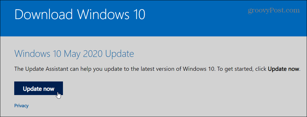 Frissítés a Windows rendszerre 2020. május 10. frissítés az Update Assistant segítségével