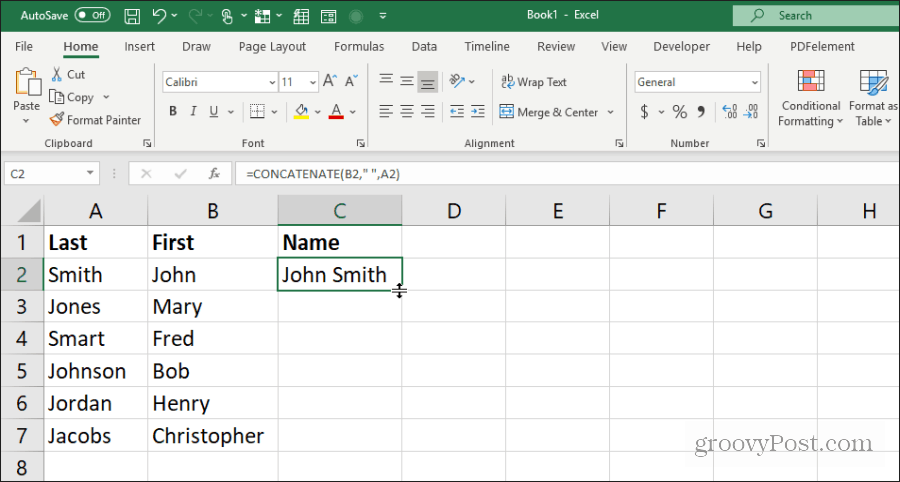 a tömörített név használatával az Excelben