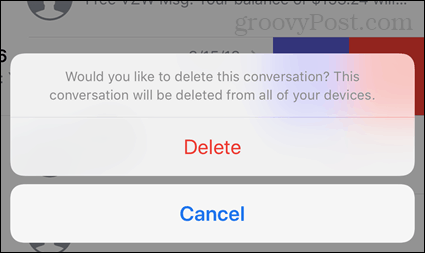 Törölje a beszélgetés megerősítését az iOS rendszeren