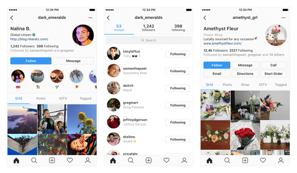 Példák az Instagram-profilod lehetséges változásaira.