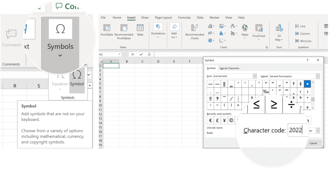 Szimbólum beszúrása a Microsoft Excelbe