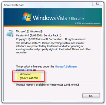 A Windows Vista kijelzőjének tulajdonosa és szervezete