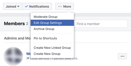Hogyan lehet javítani a Facebook csoport közösségében, menüpont a Facebook csoport beállításainak szerkesztéséhez