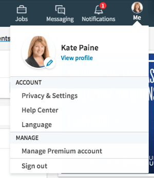 Kattintson a Me ikonra a profil és az adatvédelmi beállítások szerkesztéséhez.