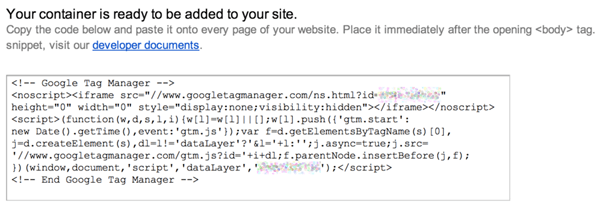 példa a Google tag manager kódrészletre