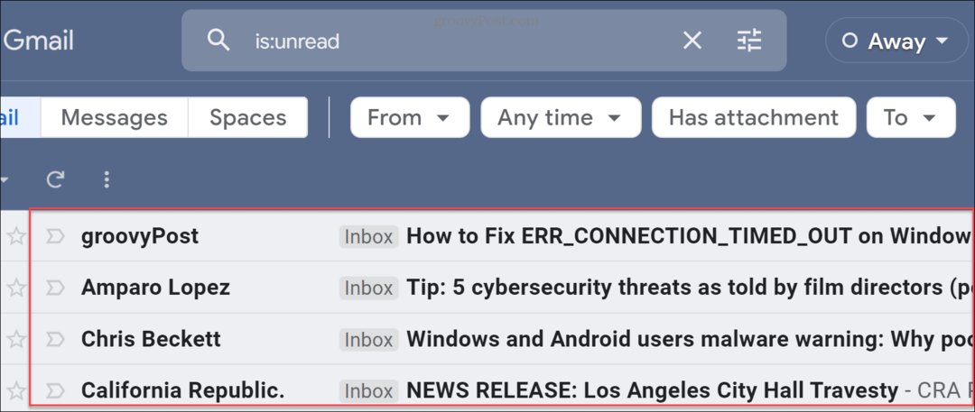 Olvasatlan e-mailek keresése a Gmailben