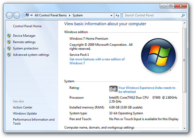WEI eszköz, Windows 7
