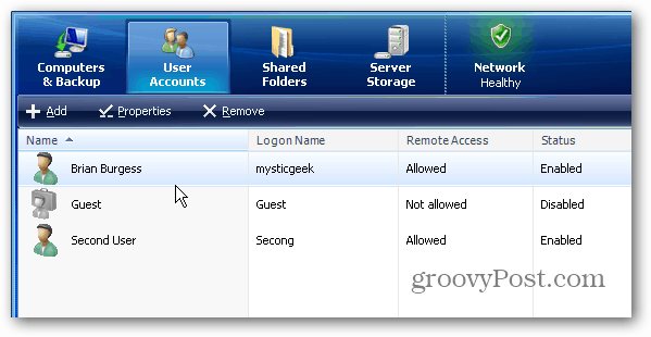 Felhasználói fiókok hozzáadása a Windows Home Server rendszerhez