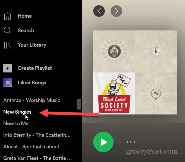 lejátszási lista kiválasztása Spotify desktop