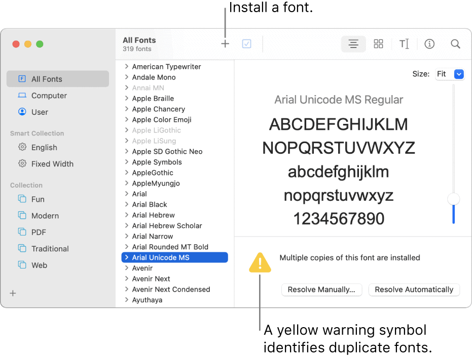 Mac sárga betűtípus figyelmeztetés