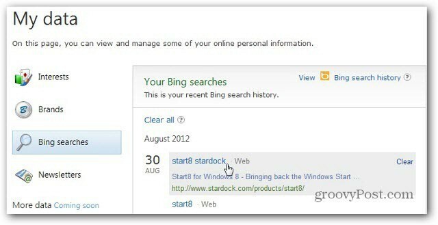 A Bing keresési előzményei