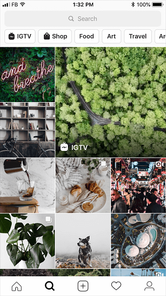 Az Instagram egy újratervezett navigációs sávot hoz létre az Explore fülhöz.