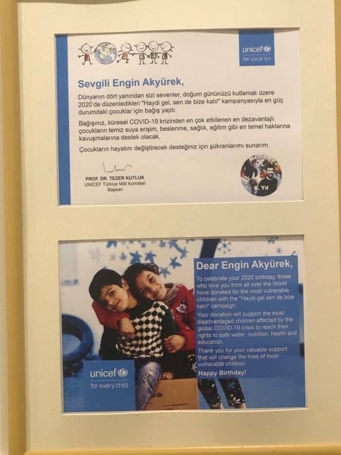 az Engin Akyürek nevében tett adomány