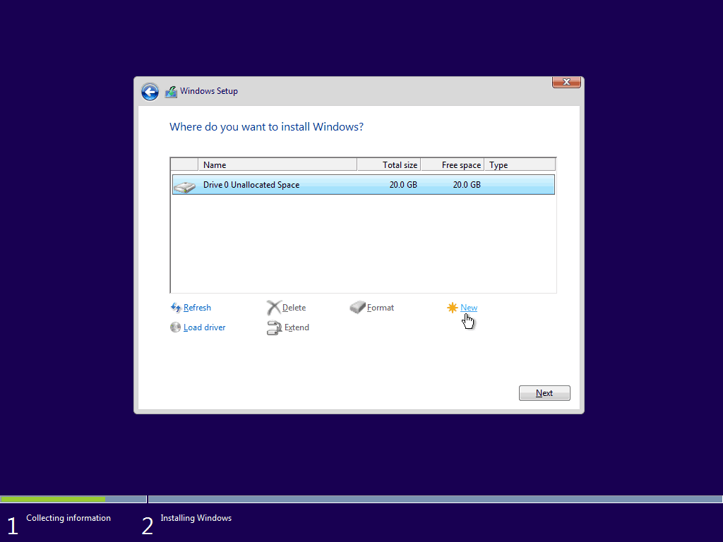 07 Hozzon létre új partíciót az allokálatlan helyről 5 Windows 10 tiszta telepítés