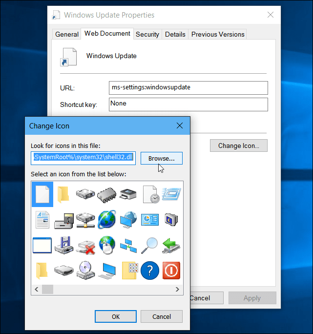 Windows 10: Hozzon létre egy asztali vagy Start parancsikont a Windows Update szolgáltatáshoz