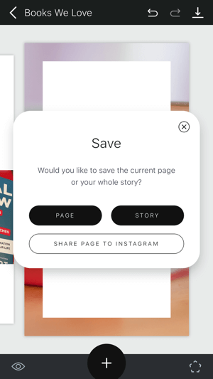 Hozzon létre egy kibontott Instagram-történet 11. lépését, amely bemutatja a történet mentési lehetőségeit.