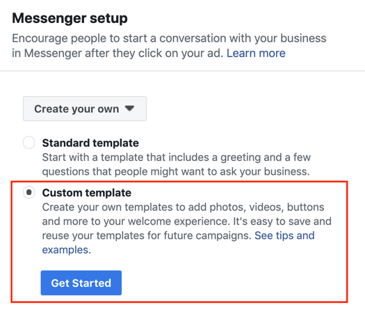Facebook Click to Messenger hirdetések, 3. lépés.