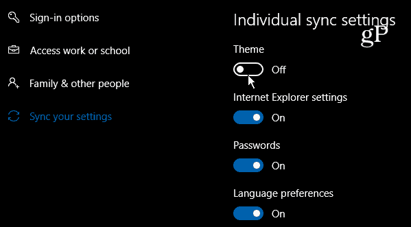 Windows 10 egyedi szinkronizálási beállítások
