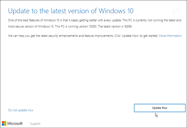 frissítési asszisztens Windows 10