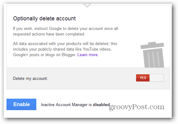 A Google Inaktív Fiókkezelő engedélyezi a törlést