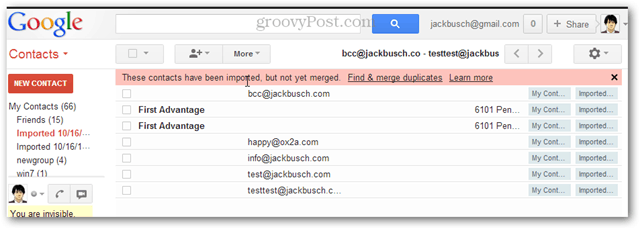 Hogyan importálhat sok névjegyet egyszerre a gmailbe