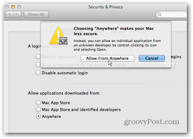 Kapcsolja ki az OS X Mountain Lion Gatekeeper biztonságát