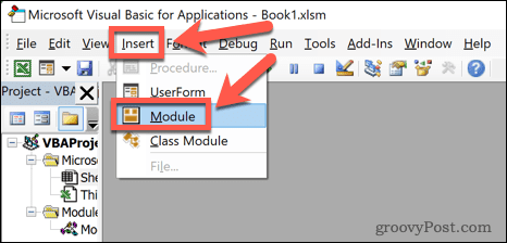 excel vba beillesztési modul