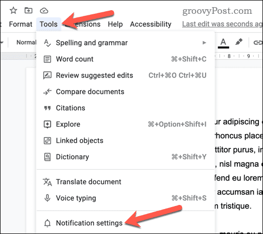 Nyissa meg az értesítési beállításokat a Google Dokumentumokban