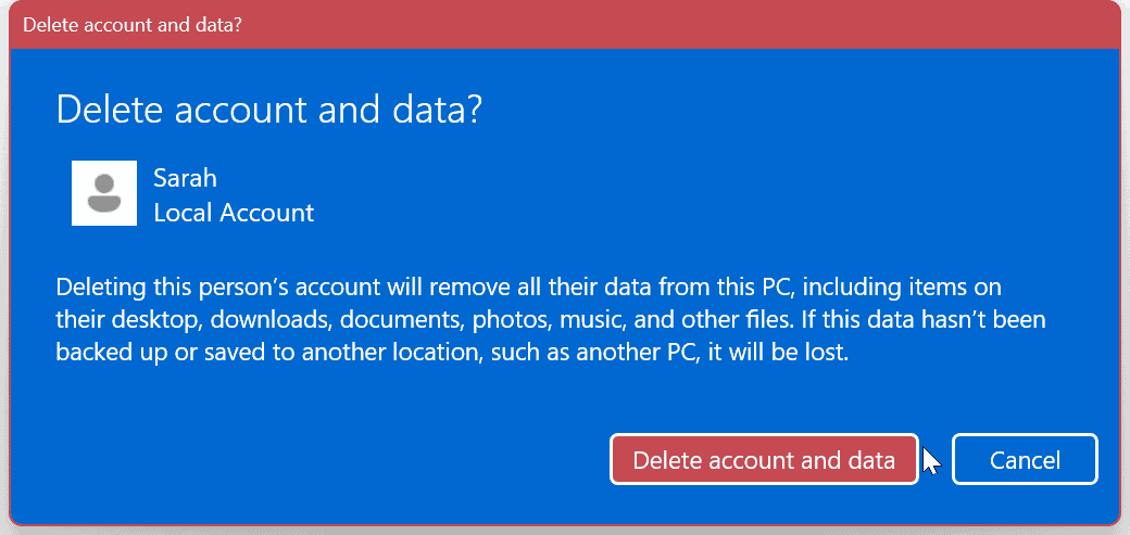 Felhasználói fiók törlése Windows 11 rendszerben