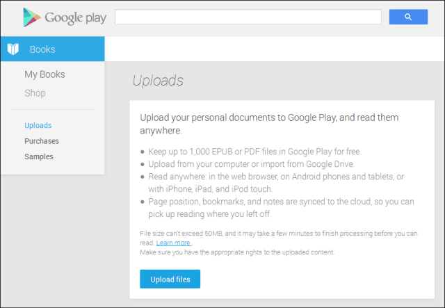 A Google Play Könyvek feltöltik a Dokumentumokat